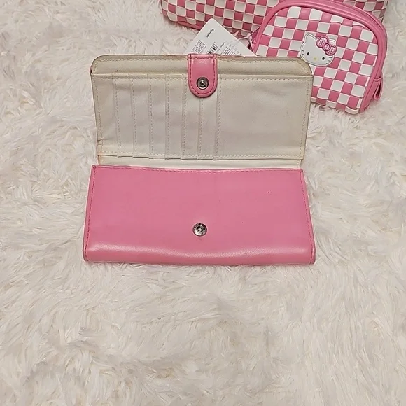 Hello Kitty EUC Checkered Pink White Wallet Vintage 1976, 2007 Collection Sanrio - Picture 2 of 4
